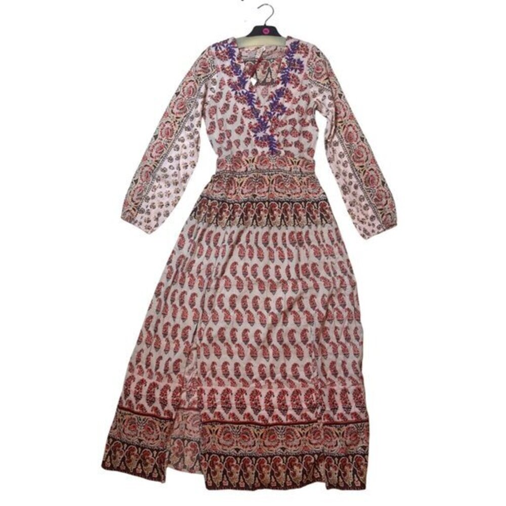 Raga Blooming Trails Floral Paisley Split Front Maxi Dress S V-Neck Boho Anthro
